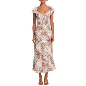 Wayf Womens Melissa Lace Trim Maxi Dress Medium Brown Python - NWT $128